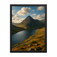 Tryfan and Ogwen Valley Wales framed print on a plain backdrop in size 18"x24".