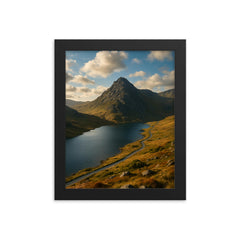Tryfan and Ogwen Valley Wales framed print on a plain backdrop in size 8"x10".