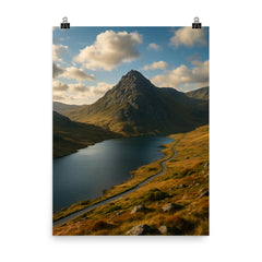 Tryfan and Ogwen Valley Wales poster on a plain backdrop in size 8"x10".