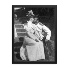 Tsar Nicholas II Kissing Alexandra Feodorovna, 1890s framed print on a plain backdrop in size 18"x24".