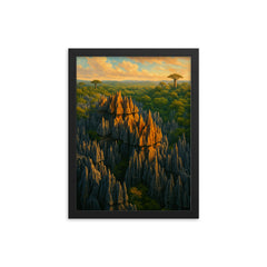 Tsingy de Bemaraha Madagascar framed print on a plain backdrop in size 12"x16".