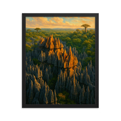 Tsingy de Bemaraha Madagascar framed print on a plain backdrop in size 16"x20".