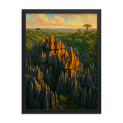 Tsingy de Bemaraha Madagascar framed print on a plain backdrop in size 18"x24".