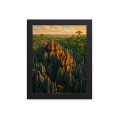Tsingy de Bemaraha Madagascar framed print on a plain backdrop in size 8"x10".