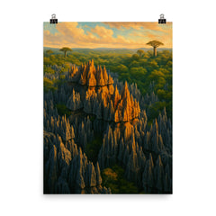 Tsingy de Bemaraha Madagascar poster on a plain backdrop in size 8"x10".