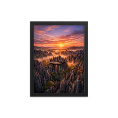Tsingy de Bemaraha stone forest at dawn framed print on a plain backdrop in size 12"x16".
