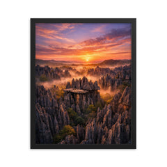 Tsingy de Bemaraha stone forest at dawn framed print on a plain backdrop in size 16"x20".