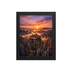 Tsingy de Bemaraha stone forest at dawn framed print on a plain backdrop in size 8"x10".