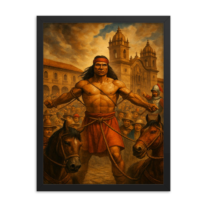 Tupac Amaru II before execution square framed print on a plain backdrop in size 18