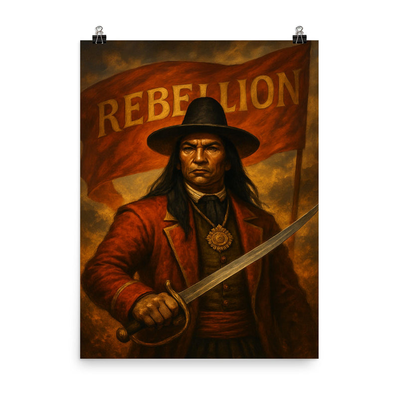 Tupac Amaru II before rebellion banner poster on a plain backdrop in size 8