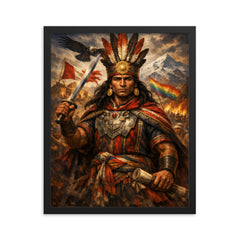 Tupac Amaru II in Andean rebellion attire framed print on a plain backdrop in size 16"x20".