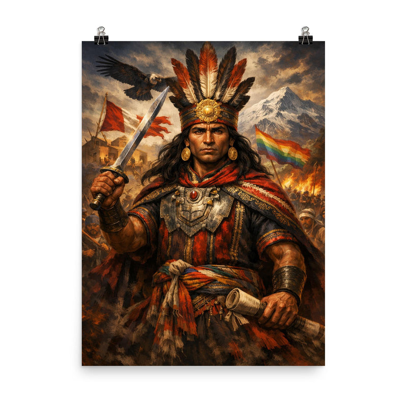 Tupac Amaru II in Andean rebellion attire poster on a plain backdrop in size 8