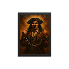 Tupac Amaru II in defiant chains framed print on a plain backdrop in size 12"x16".