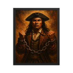 Tupac Amaru II in defiant chains framed print on a plain backdrop in size 16"x20".