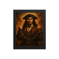Tupac Amaru II in defiant chains framed print on a plain backdrop in size 8"x10".