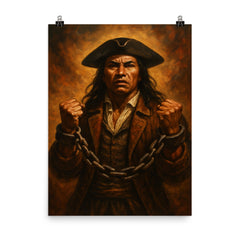 Tupac Amaru II in defiant chains poster on a plain backdrop in size 8"x10".