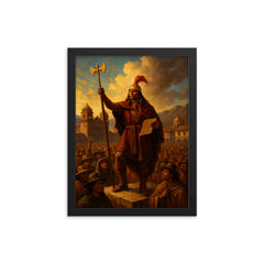 Tupac Amaru II proclamation in Andean plaza framed print on a plain backdrop in size 12"x16".
