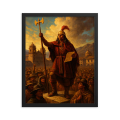 Tupac Amaru II proclamation in Andean plaza framed print on a plain backdrop in size 16"x20".