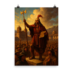 Tupac Amaru II proclamation in Andean plaza poster on a plain backdrop in size 8"x10".