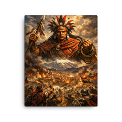 Tupac Katari above La Paz siege canvas print on a plain backdrop in size 16"x20".