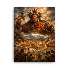 Tupac Katari above La Paz siege canvas print on a plain backdrop in size 18"x24".
