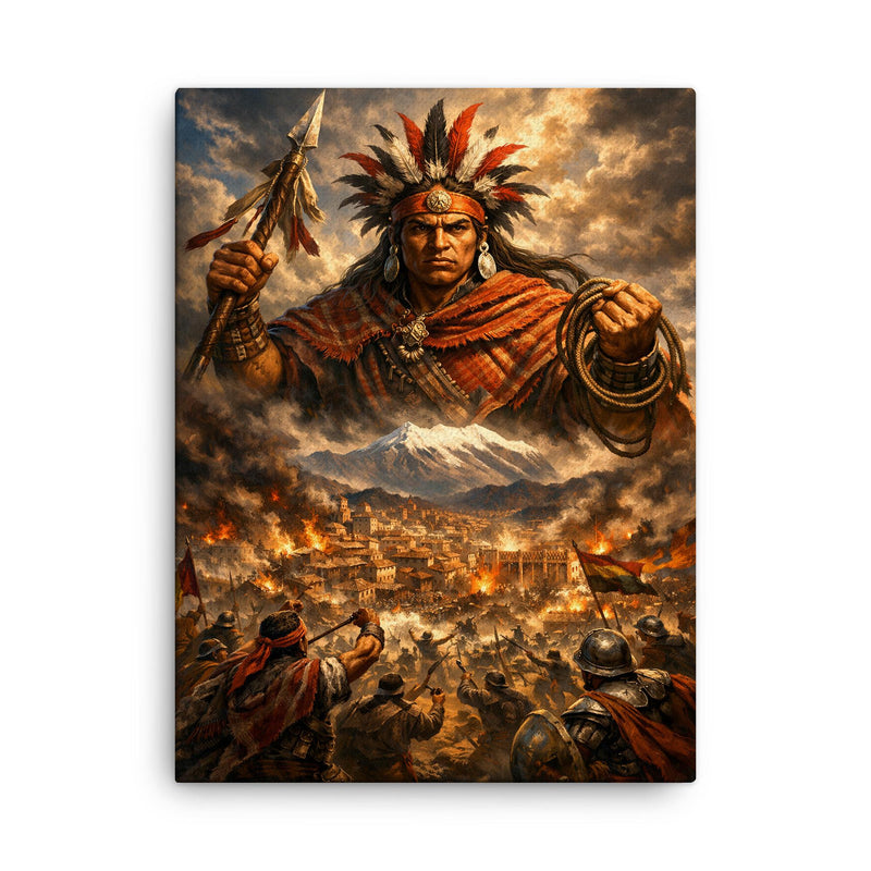 Tupac Katari above La Paz siege canvas print on a plain backdrop in size 18