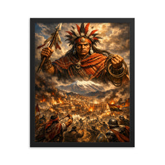 Tupac Katari above La Paz siege framed print on a plain backdrop in size 16"x20".