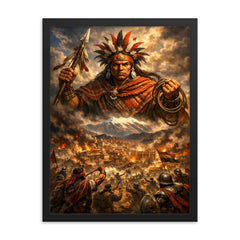 Tupac Katari above La Paz siege framed print on a plain backdrop in size 18"x24".