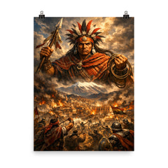 Tupac Katari above La Paz siege poster on a plain backdrop in size 8"x10".