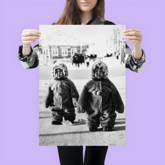 Twins Toddlers Dressed for Cold on a Russian Street, 1968 poster 3