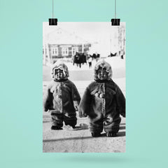 Twins Toddlers Dressed for Cold on a Russian Street, 1968 poster 6
