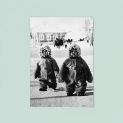 Twins Toddlers Dressed for Cold on a Russian Street, 1968 poster 8