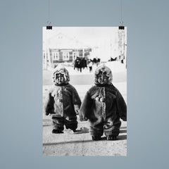 Twins Toddlers Dressed for Cold on a Russian Street, 1968 poster 9