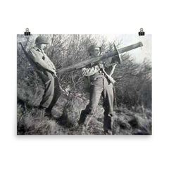 Two American Soldiers with a Captured Panzerschreck poster on a plain backdrop in size 8"x10".