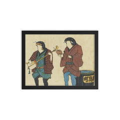 Two Catfish as Street Musicians, Artist Unknown, ca. 1855 framed print on a plain backdrop in size 12"x16".