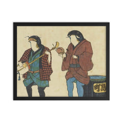 Two Catfish as Street Musicians, Artist Unknown, ca. 1855 framed print on a plain backdrop in size 16"x20".