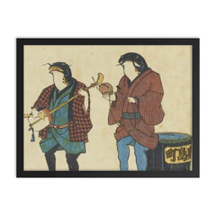 Two Catfish as Street Musicians, Artist Unknown, ca. 1855 framed print on a plain backdrop in size 18"x24".