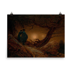 Two Men Contemplating the Moon by Caspar David Friedrich, 1820 poster on a plain backdrop in size 8"x10".