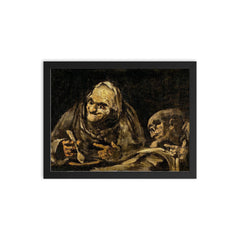 Two Old Men Eating Soup by Francisco Goya, 1820 framed print on a plain backdrop in size 12"x16".