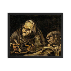 Two Old Men Eating Soup by Francisco Goya, 1820 framed print on a plain backdrop in size 16"x20".
