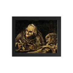 Two Old Men Eating Soup by Francisco Goya, 1820 framed print on a plain backdrop in size 8"x10".