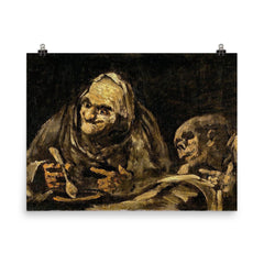 Two Old Men Eating Soup by Francisco Goya, 1820 poster on a plain backdrop in size 8"x10".