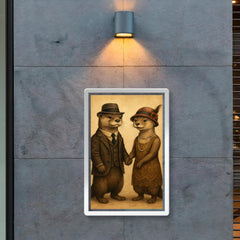 Two otters dressed in 1920s attire holding hands poster 2