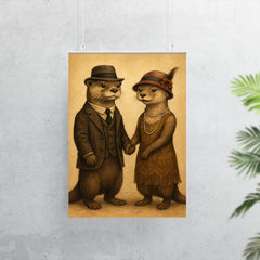 Two otters dressed in 1920s attire holding hands poster 7