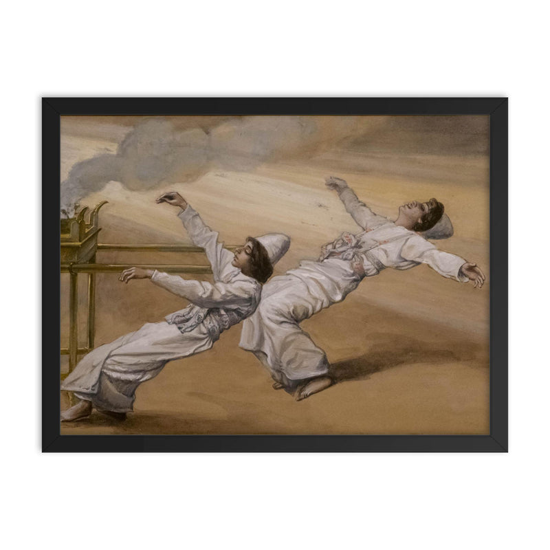 Two Priests Are Destroyed by James Tissot framed print on a plain backdrop in size 18