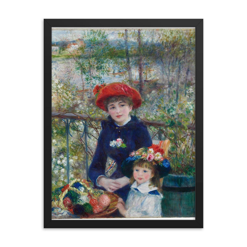 Two Sisters, also known as On the Terrace by Pierre Auguste Renoir framed print on a plain backdrop in size 18