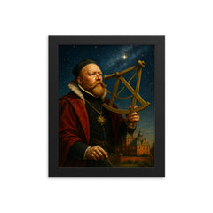Tycho Brahe at Uraniborg with brass sextant framed print on a plain backdrop in size 8"x10".