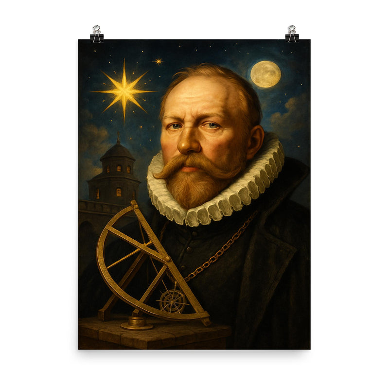 Tycho Brahe golden nose observatory portrait poster on a plain backdrop in size 8
