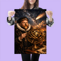 Tycho Brahe with brass armillary and comet poster 3