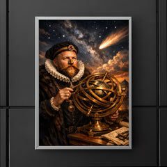 Tycho Brahe with brass armillary and comet poster 5